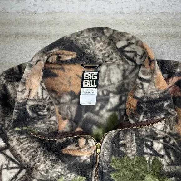 Vintage 90s Big Bill Jacket Mens 2XL Hunting Camo Fleece Full Zip Woodland - Picture 3 of 3
